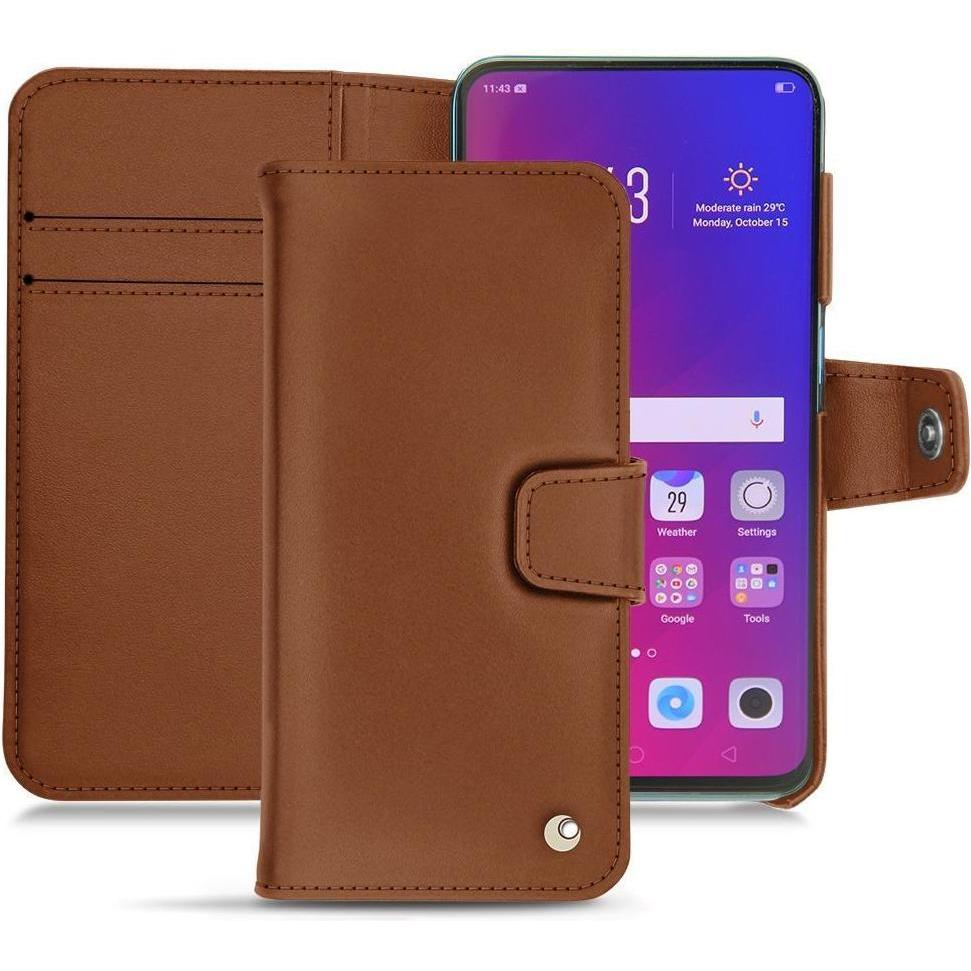 Noreve Lederschutzhülle Wallet (Oppo Find X), Smartphone Hülle, Braun