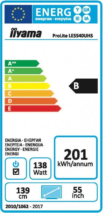 Energie-Label iiyama ProLite LE5540UHS-B1 (3840 x 2160 Pixel, 54.60")