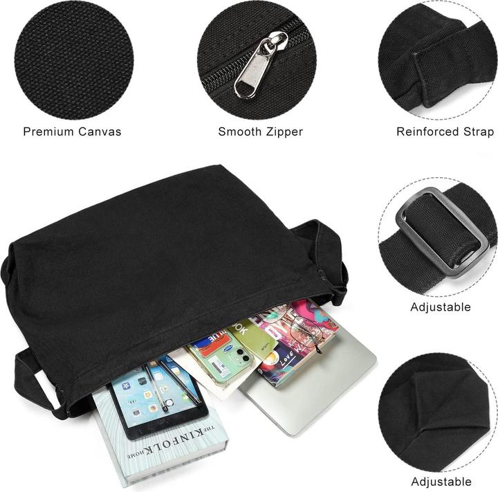 Produktbild Only-Bags.Store Canvas Umhängetasche, Canvas Crossbody Bag Grosse Umhängetasche mit verstellbarem Riemen