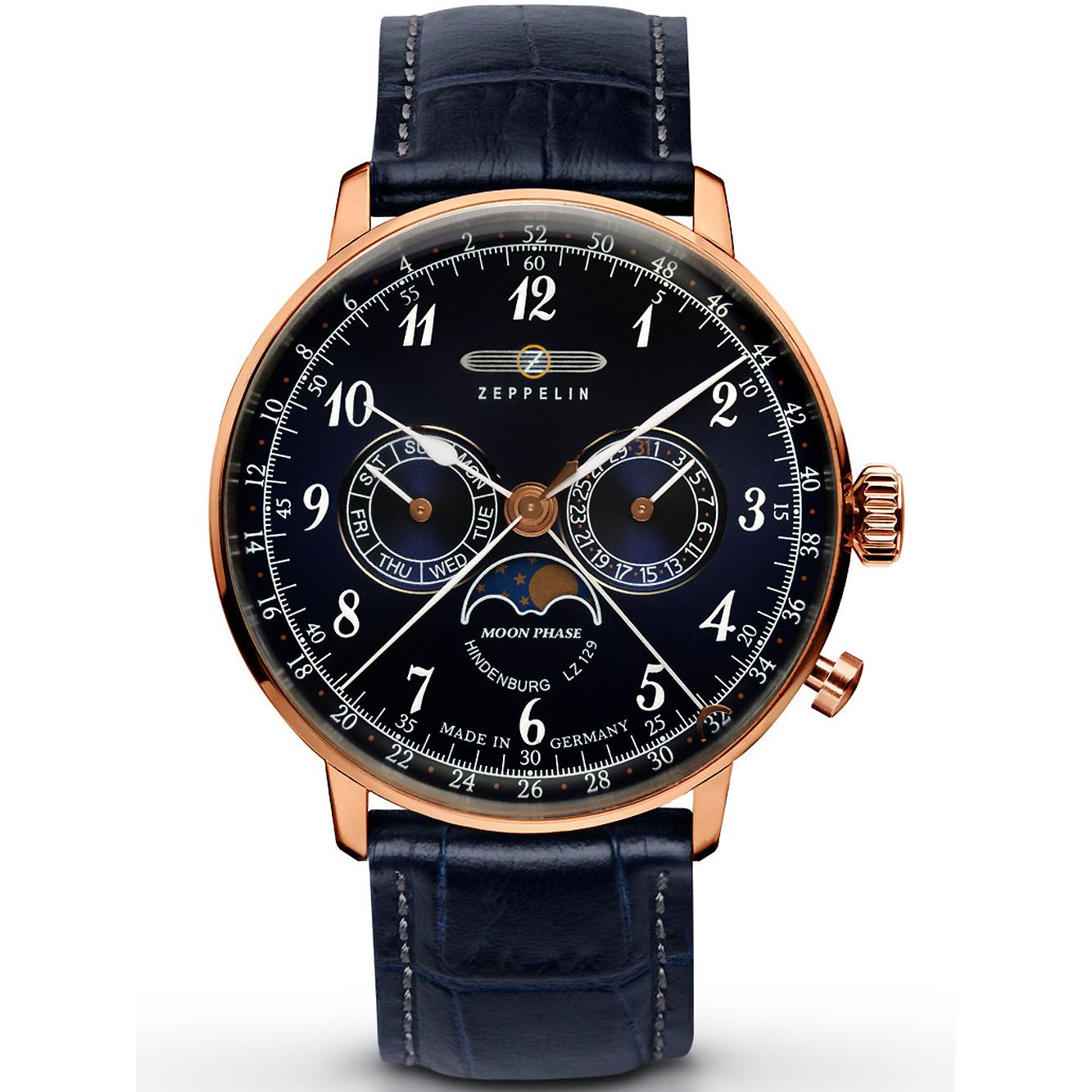Zeppelin, Armbanduhr, LZ129 Hindenburg Mondphase, Blau, Türkis, (Chronograph, 40 mm)