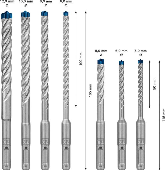 Immagine prodotto Bosch Professional Zubehör Set di punte per trapano a percussione EXPERT SDS plus-7X, 5/6/6/8/10/12 mm, 7 pezzi. (5.0, 6.0, 8.0, 10.0, 12,0 mm)