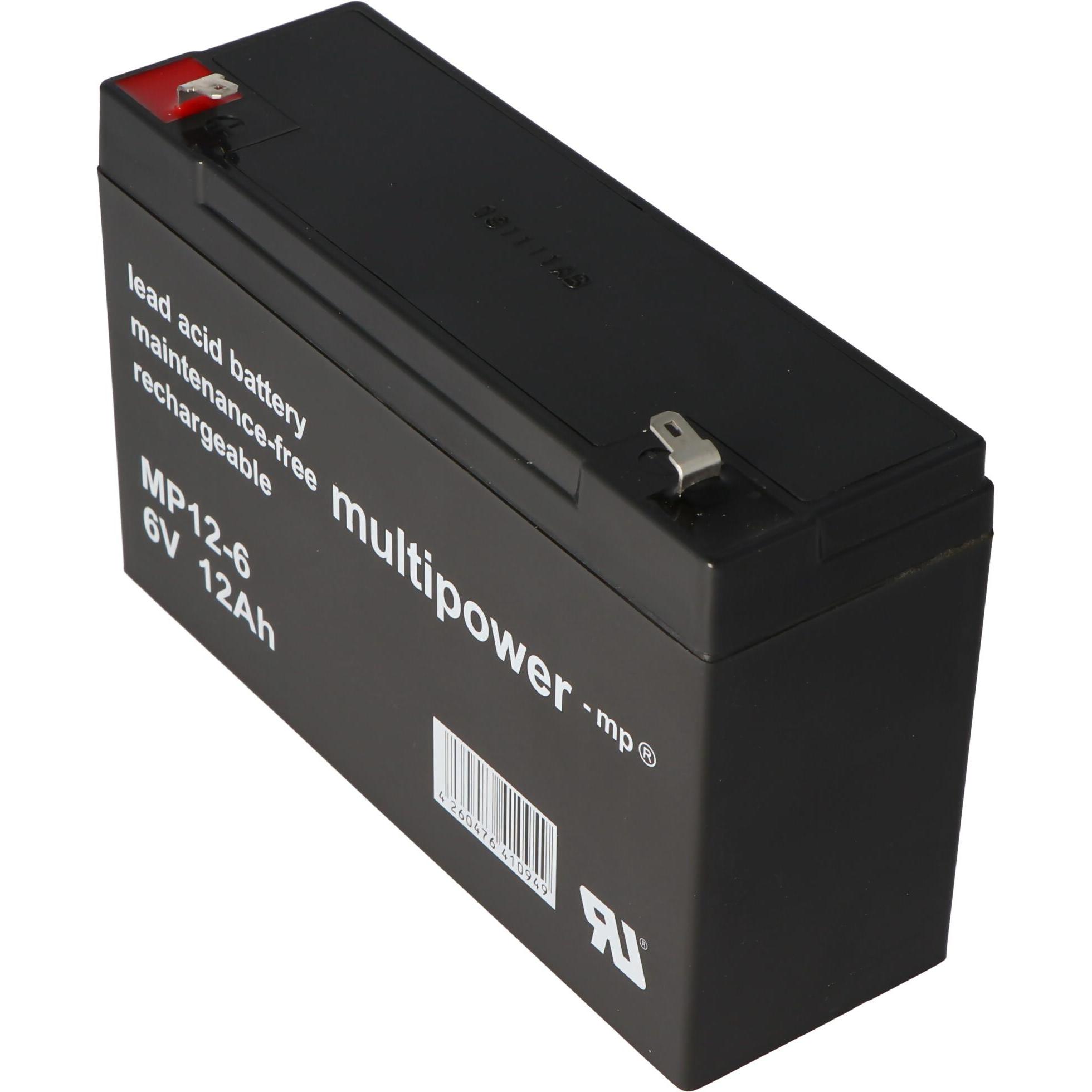 Multipower, Fahrzeugbatterie, Akku MP12-6 Blei Akku mit 4,8mm Faston Stecker (6 V, 12 Ah)