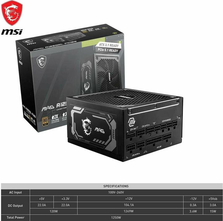 Productafbeelding MSI MAG A1250GL (1000 W)