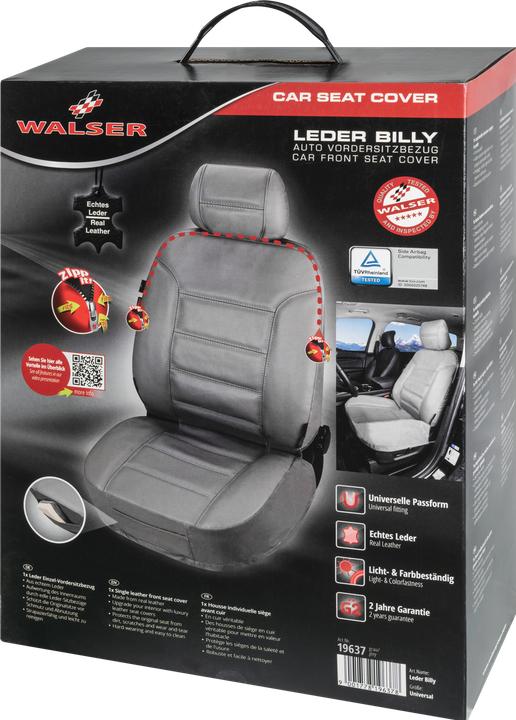 Produktbild Walser Autoschonbezug Billy aus echtem Leder, hochwertiger Lederbezug Sitzschoner grau
