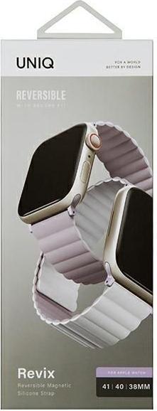 Produktbild Uniq pasek Revix Apple Watch Series 4/5/6/7/8/SE/SE2 38/40/41mm. Reversible Magnetic lilak-bia?y/lil (Silikon)