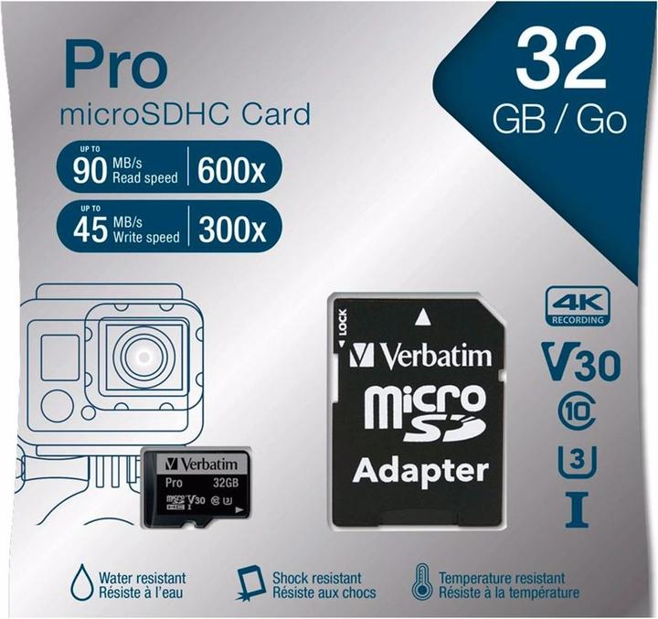 Actual product image Verbatim Pro U3 (32 GB, microSDHC, U3, UHS-I)