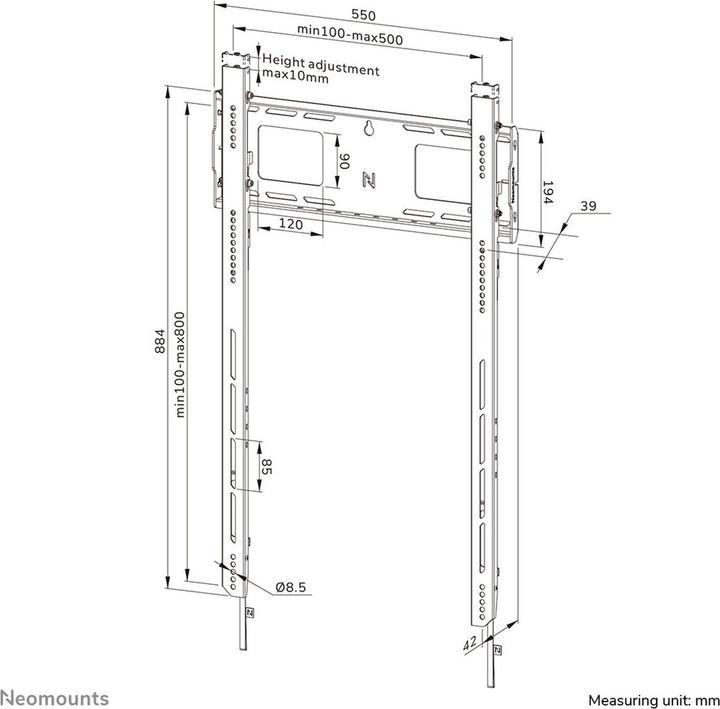 Actual product image Neomounts Wall mount 500x800mm 100kg/50-98"/fix/black/portrait format (Wall, 100 kg, 50" - 98")
