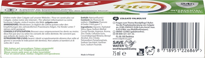 Nutritional values and ingredients Colgate Total Deep Clean (75 ml)