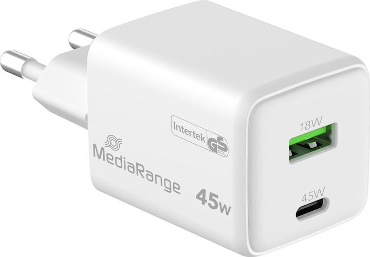 Produktbild MediaRange 2er-Set Dual Schnellladeadapter, GaN, 1x USB-C und USB-A, PD & QC, 45 Watt, weiss (45 W, 2 Ports)