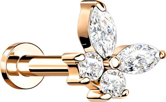 Immagine prodotto Star Piercing Micro Labret filo interno oro rosa farfalla con cristalli argento (Ottone, Acciaio chirurgico 316L)