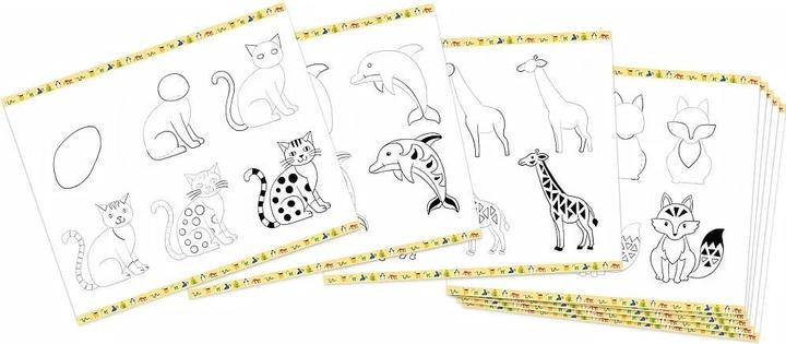 Produktbild Janod Step by Step Drawing - Zeichnen lernen - 20 Tier-Modelle - Zeichenset für Kinder - Zeichen- und