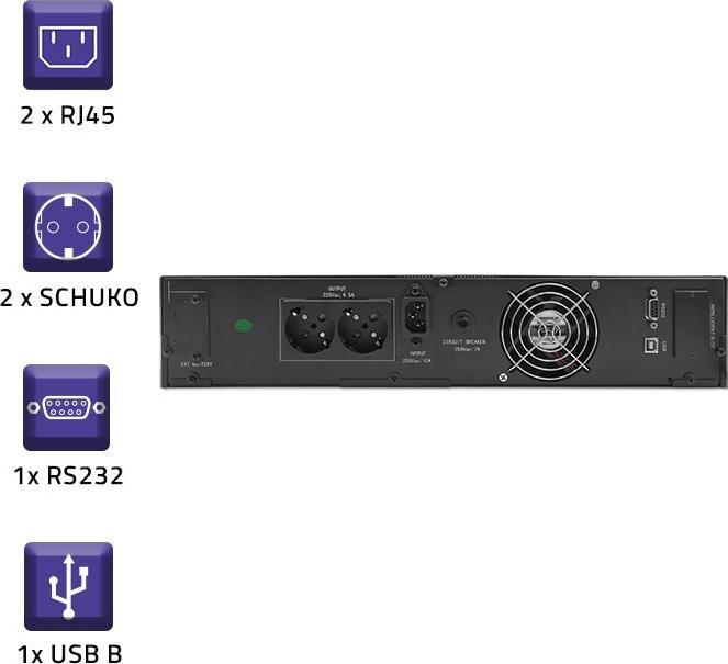 Image du produit Qoltec 53945 UPS 1KVA (1 VA, 800 W, Double convertisseur en ligne Onduleur)