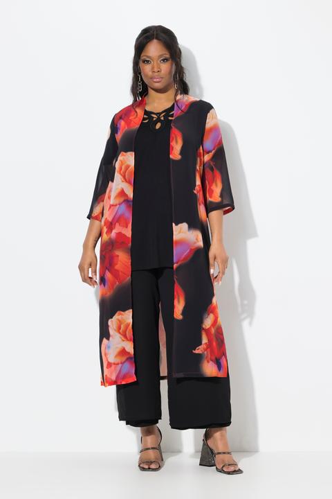 Immagine prodotto Ulla Popken Giacca di chiffon con fiori, collo a scialle e maniche a 3/4 (42, 44)