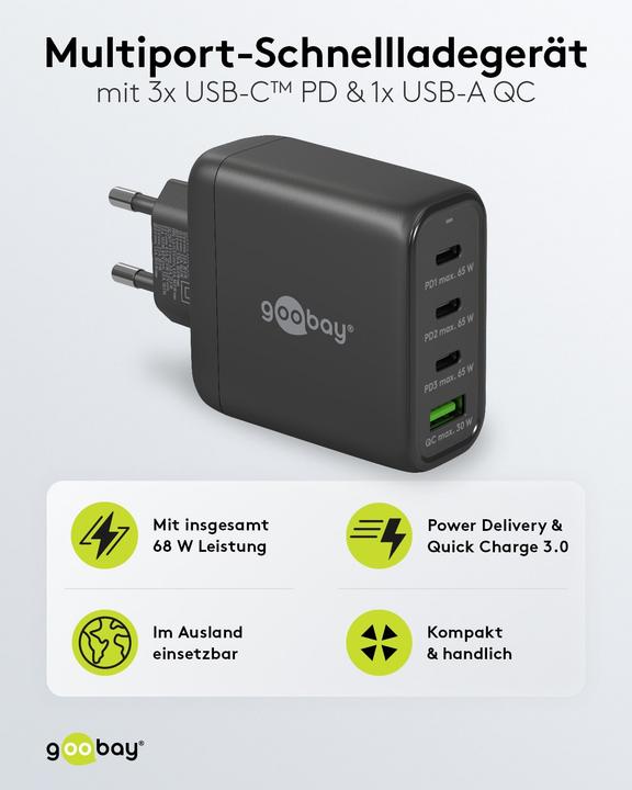 Produktbild Goobay USB-C Multiport Schnellladegerät mit GaN Technologie (68 W)