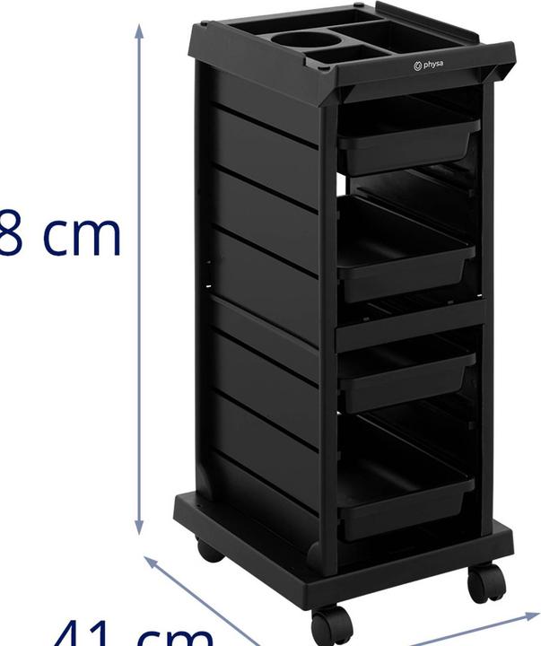 Produktbild Physa Rollbarer Friseurtrolley Friseurwagen Kosmetikwagen 4 Schubladen 10 kg schwarz