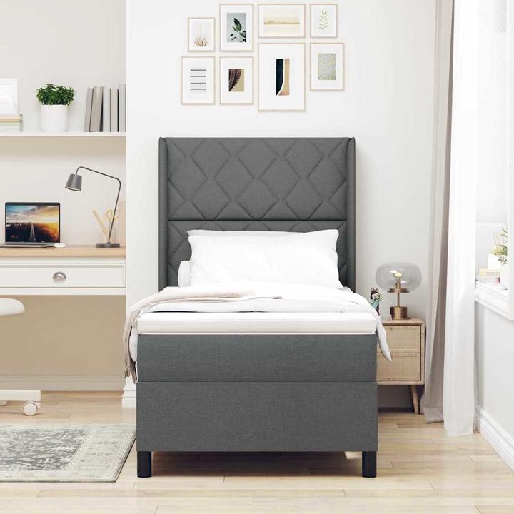 Actual product image vidaXL Box spring bed with mattress fabric dark grey (100 x 200 cm)