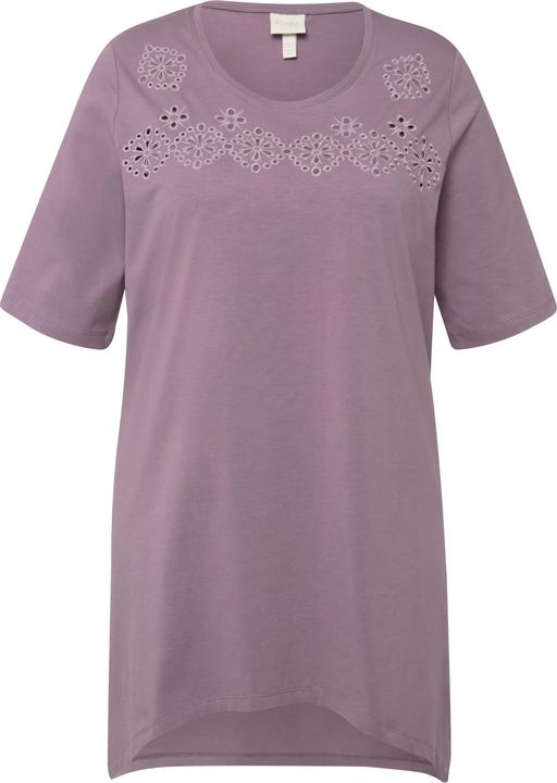 Immagine prodotto Ulla Popken T-shirt in cotone biologico con ricami traforati, scollo a girocollo e mezze maniche (46, 48)