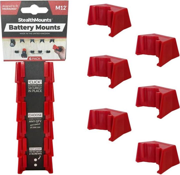 Actual product image StealthMounts BM-MW12-RED-6 Rote Batteriehalter für Milwaukee M12 (6 Stück)