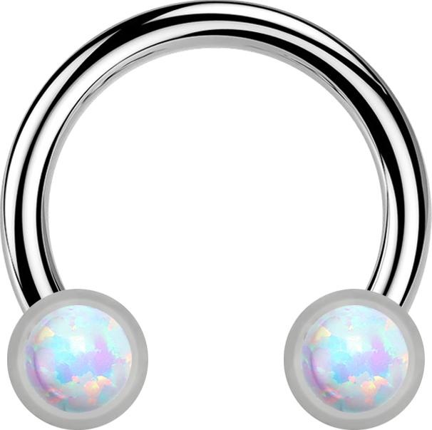 Actual product image Star Piercing Micro Threadless Circular Barbell silber mit zwei Zylindern silber front Opal weiss (Titanium G23, without brass)
