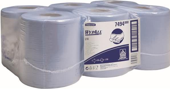 Image du produit Kimberly-Clark Clark Essuyeurs WYPALL L10 AIRFLEX bleu (KC 7494) 1 pli en AIRFLEX, Prélèvement centralisé (6 pcs)