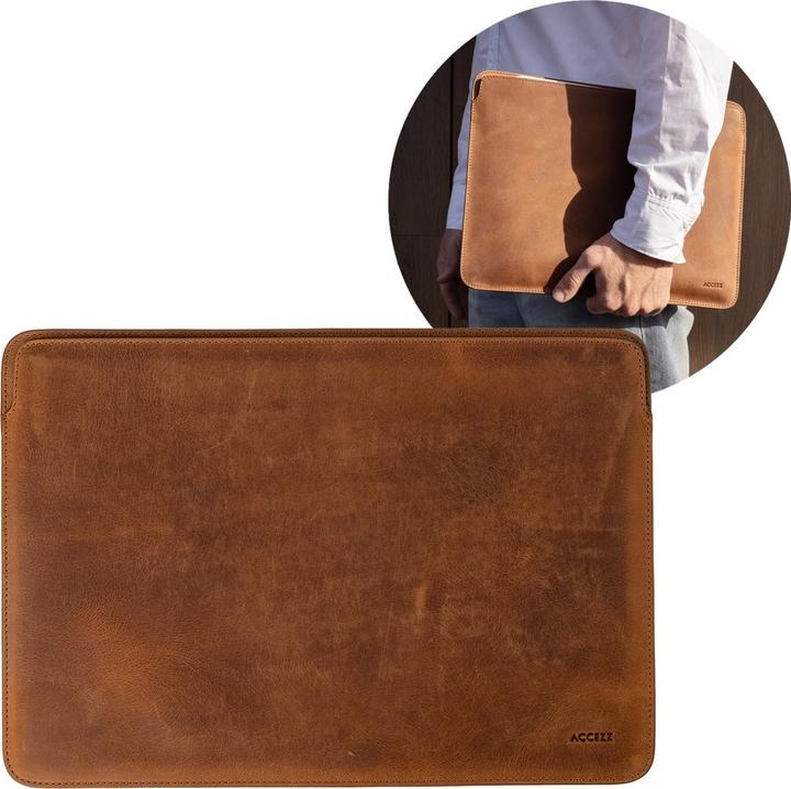 Image du produit Accezz Leather Laptop hoes MacBook 16 inch - Laptopsleeve - Cognac (16.20", Apple)