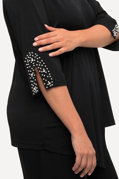 Produktbild Ulla Popken Bluse, Zierfalte, Perlen, A-Linie, V-Ausschnitt, 3/4-Arm (50, 52)