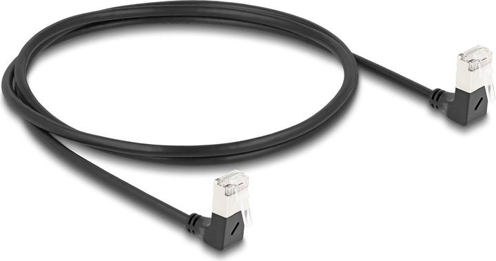 Actual product image Delock RJ45 network cable Cat.6A S/FTP Slim 90° bottom / bottom (S/FTP, CAT6a, 1 m)