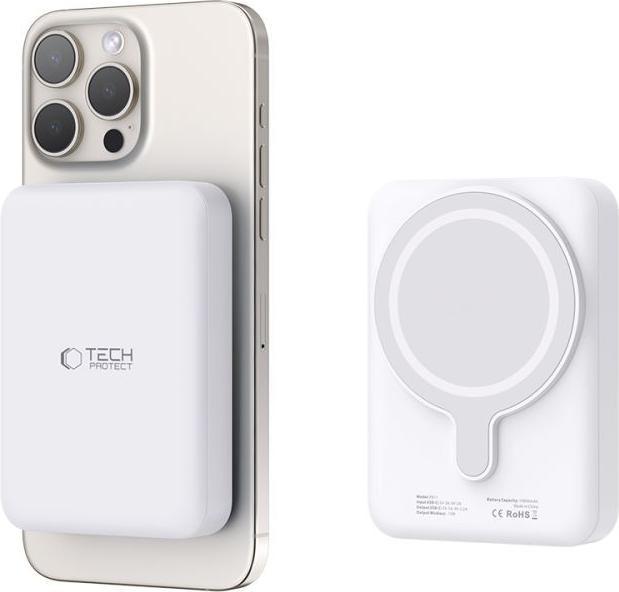 Actual product image Tech-Protect LifeMag PB11 Powerbank with MagSafe 10000mAh 15W USB-C port - white + USB-C cable (10000 mAh, 15 W)