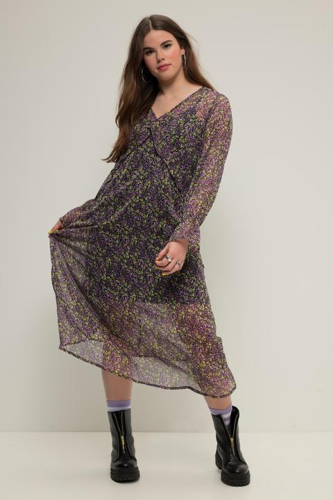 Immagine prodotto Studio Untold Maxikleid, A-Line, Chiffon, Minimal Blumen, V-Ausschnitt, Langarm (50, 52)