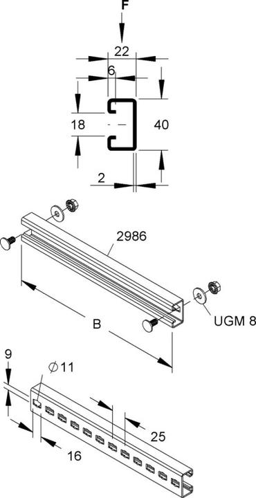 Actual product image Niedax NIE SPCKL 86/800 F rung f.climbing trays 40x22x2mm W=800mm 1kN