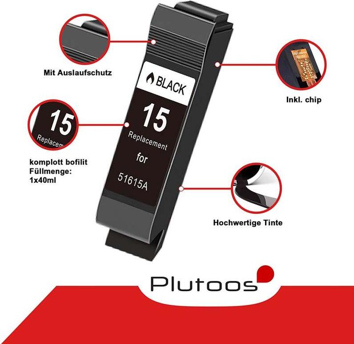 Produktbild Plutoos HP 15 XL Patrone XXL kompatibel, Black C6615DE (BK)