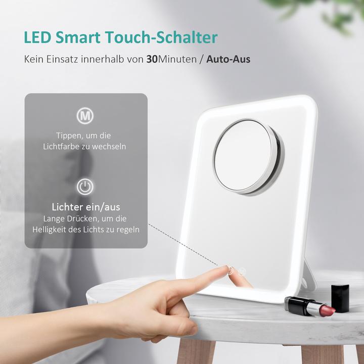 Produktbild Emke Kosmetikspiegel mit Beleuchtung, 1X+3X Vergrösserung, 2000mAh USB Aufladbarer, 3000K/4000K/6500K