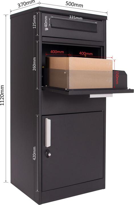 Produktbild Wiltec XPOtool Paketkasten Standbriefkasten Schwarz 112x50x37cm Paketbox Zuhause Stahl