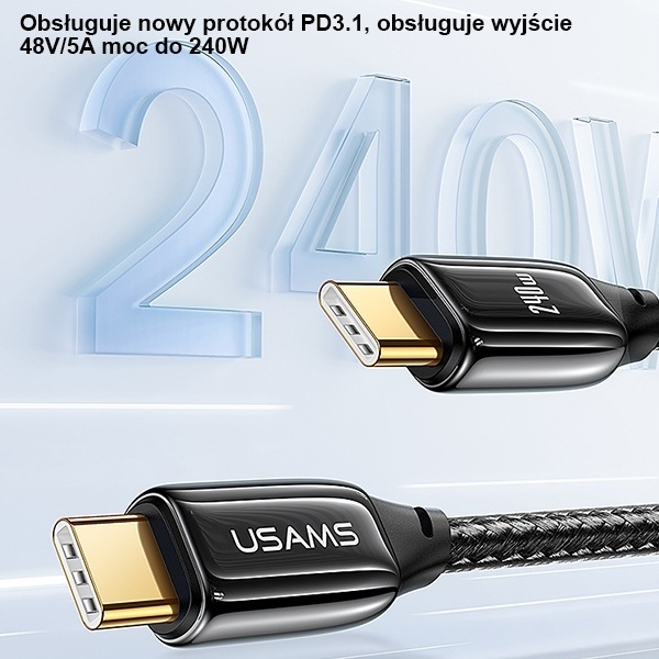 Produktbild Usams Ladekabel Typ-C zu Typ-C - Schwarz (2 m, USB 3.1)
