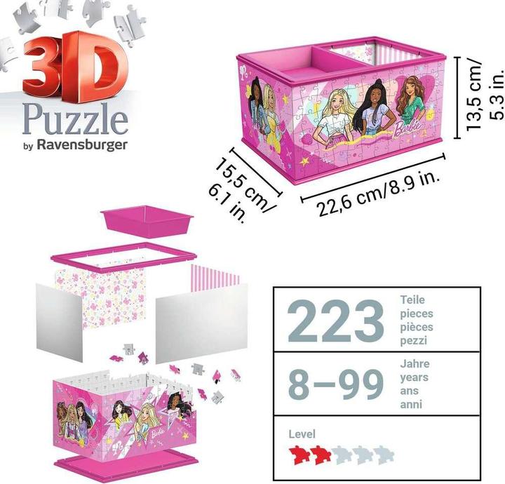 Produktbild Ravensburger 3D Puzzle 11584 - Aufbewahrungsbox Barbie - Praktischer Organizer für Barbie Fans - (216 Teile)