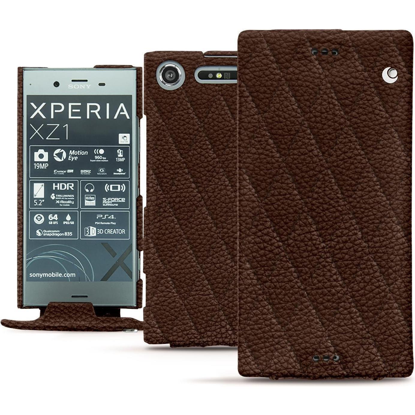 Thumbnail - Noreve Lederschutzhülle vertikal (Sony Xperia XZ1), Smartphone Hülle, Braun