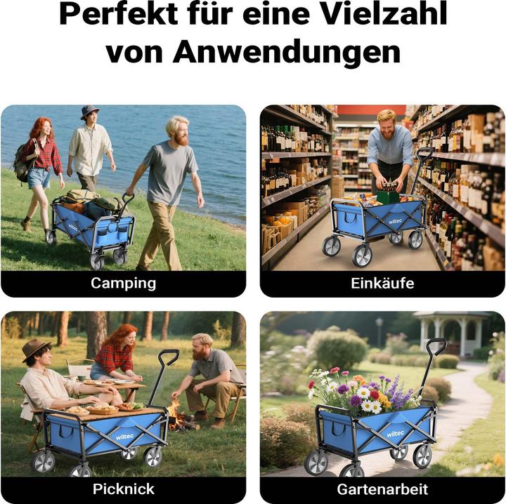 Image du produit Toboli Chariot de transport pliable 80x46cm Poignée Tout terrain Diable Jardin Plage