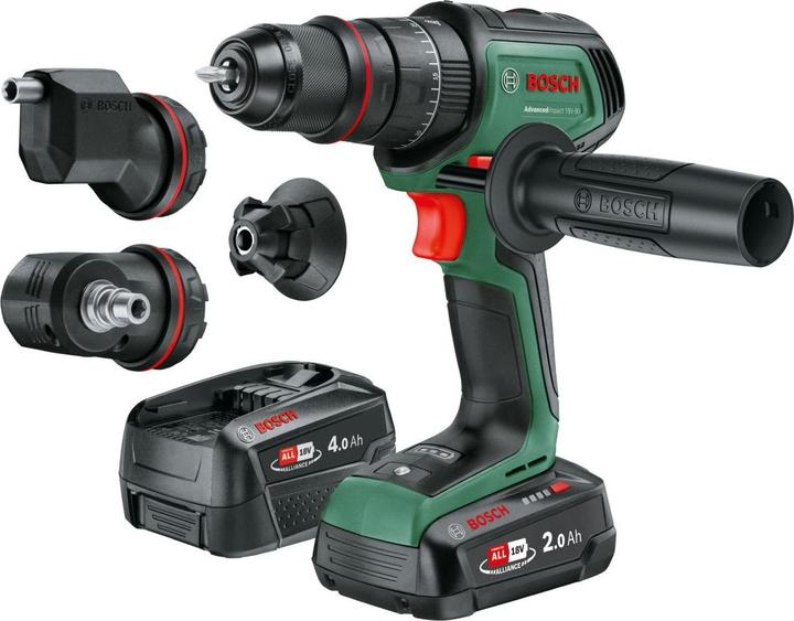 Auxiliary handle, Angle attachment, AL 18V-44 charger, Screwdriver bit, Magnetic cap, Carrying cases, Eccentric attachment, 1x rechargeable battery PBA 18V 4.0Ah, 1x rechargeable battery PBA 18V 2.0Ah