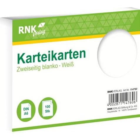Thumbnail - Rnk, Karteikarten, Karteikarten blanko A6 (A6, 205 g/m², 100 x)