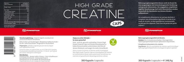 Nährwerte und Zutaten Powerfood High Grade Creatine (300 Stück, Kapseln, 348.90 g)