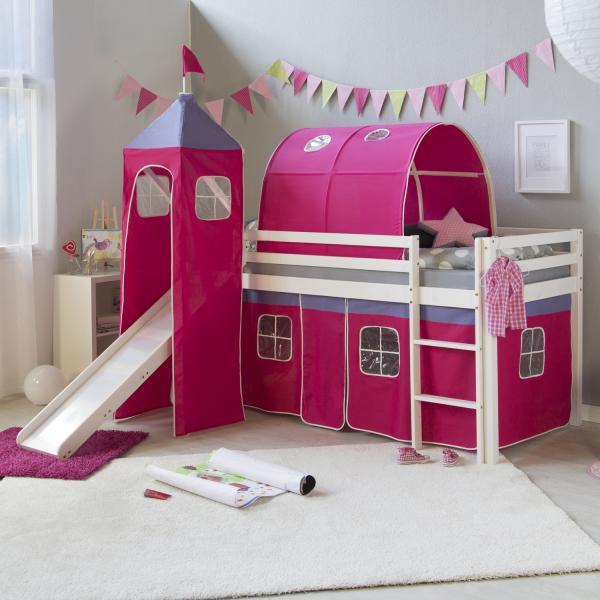 Produktbild Homestyle4u Hochbett mit Rutsche und Vorhang (90 x 200 cm)