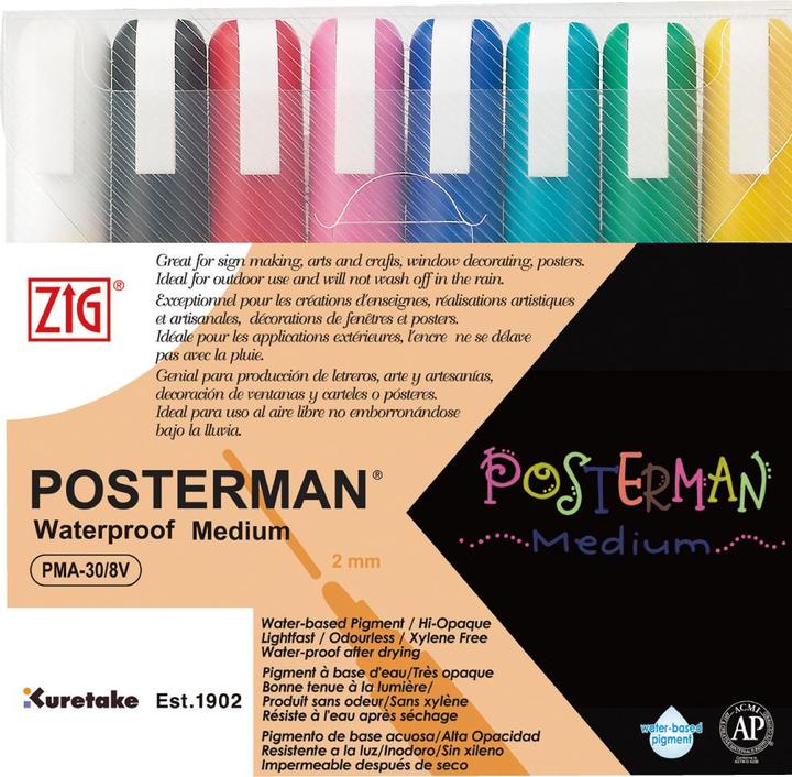 Immagine prodotto Zig POSTERMAN Medio, Nero, Blu, Verde, Azzurro, Rosa, Rosso, Bianco, Giallo, Inodore, 8 pz. (Multicolore, 8 x)