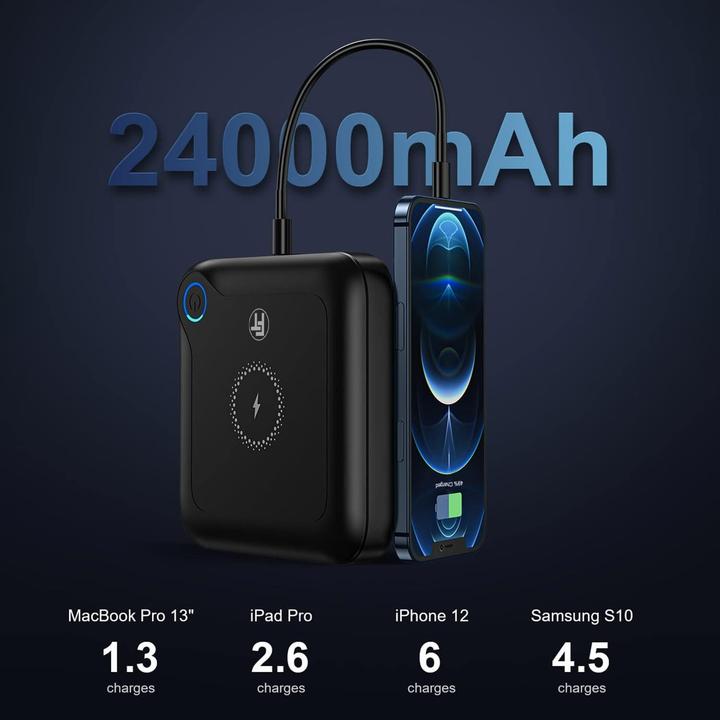 Produktbild FeinTech 60W PD Powerbank mit USB-C, DC-Anschluss und 10W drahtlosem Laden für Laptops, Tablets, Smartphones (60 W, 88 Wh)