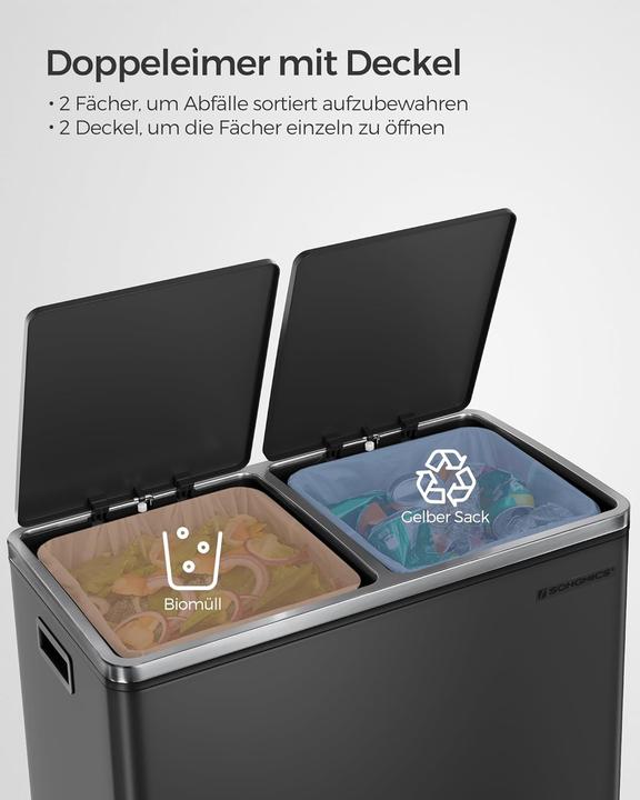 Produktbild Songmics Treteimer 2 x 30 L, Schwarz, Fassungsvermögen: 60 (60 l)