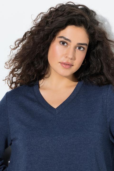Produktbild Ulla Popken Sweatshirt, lange Seitenschlitze, V-Ausschnitt, Langarm (62)