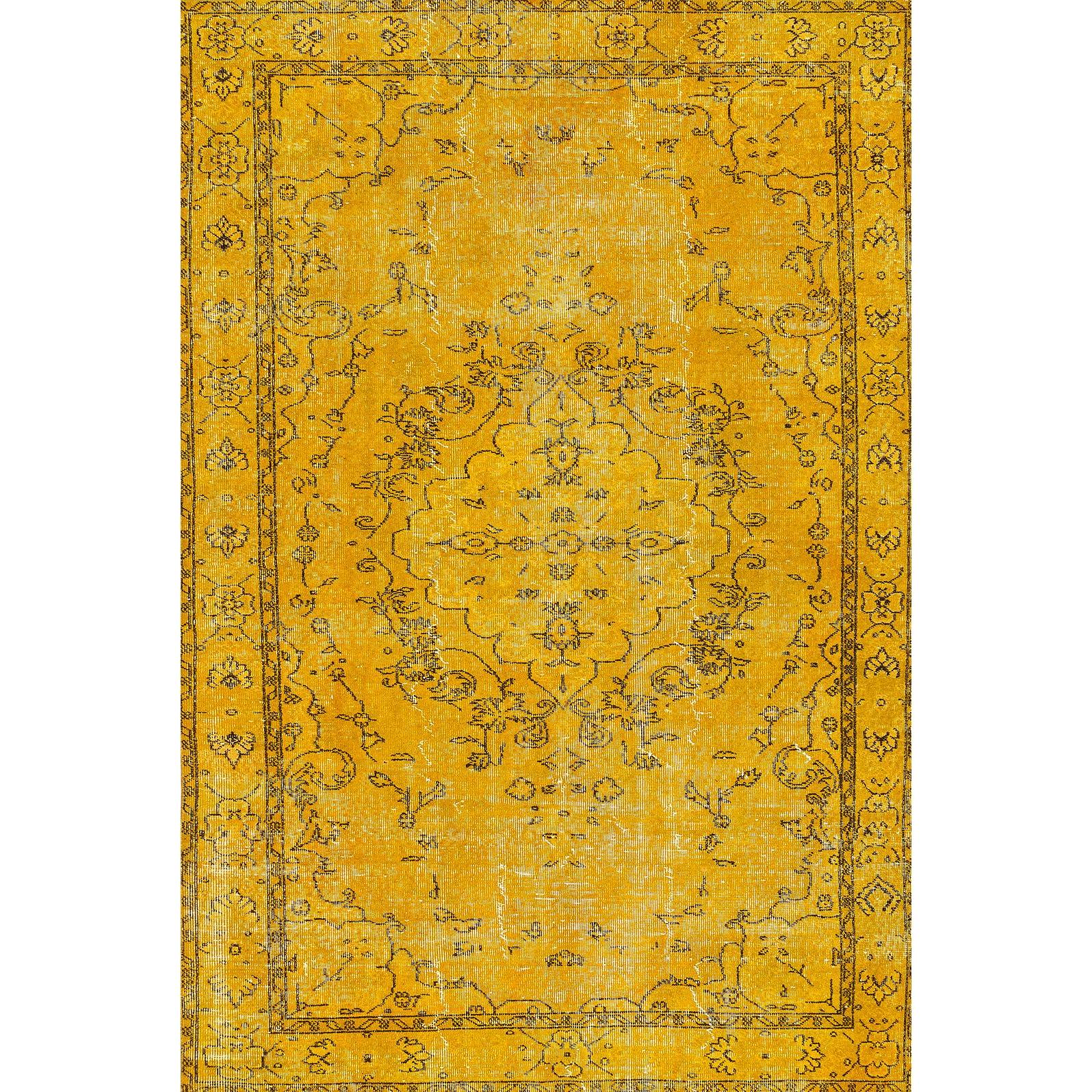 Bamyum, Tappeto, Giallo Bedruckter Teppich Chenille-Druck Maschinell Hergestellt 80 x 300 cm (80 x 300 cm)