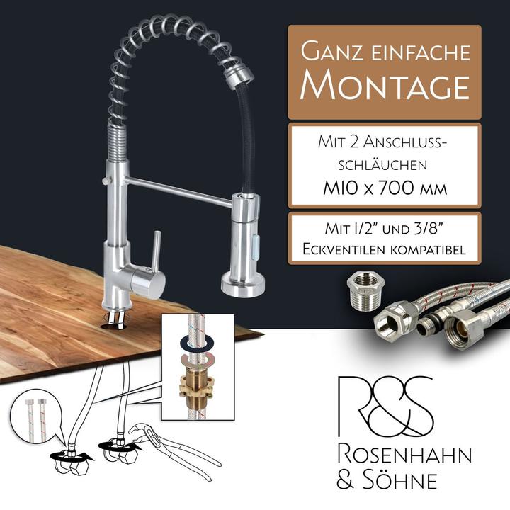 Produktbild Rosenhahn & Söhne Sylt 200 Küchenarmatur mit Brause- 360° Drehbarer Wasserhahn Küche - Armatur Küche