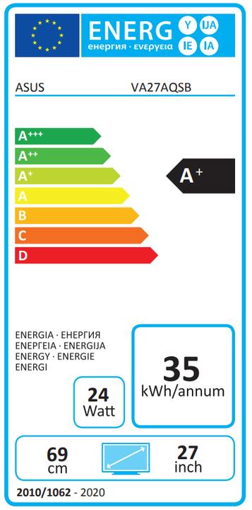 Energielabel ASUS VA27AQSB (2560 x 1440 pixels, 27")
