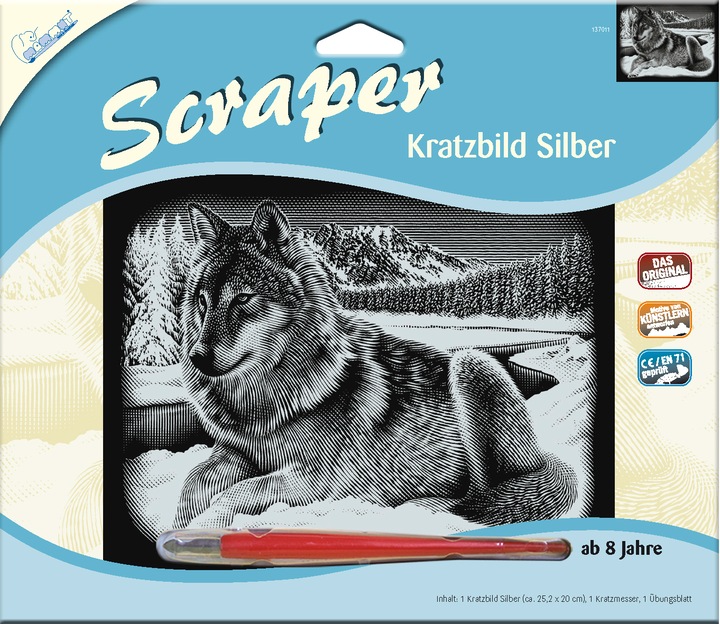 Actual product image Mammut 137011 - Scratching picture, motif wolf, silver, shiny, landscape, complete set with scratching