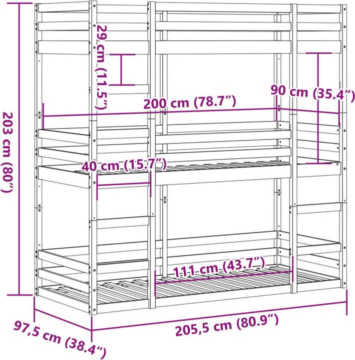 Immagine prodotto vidaXL Letto a castello triplo (90 x 200 cm)